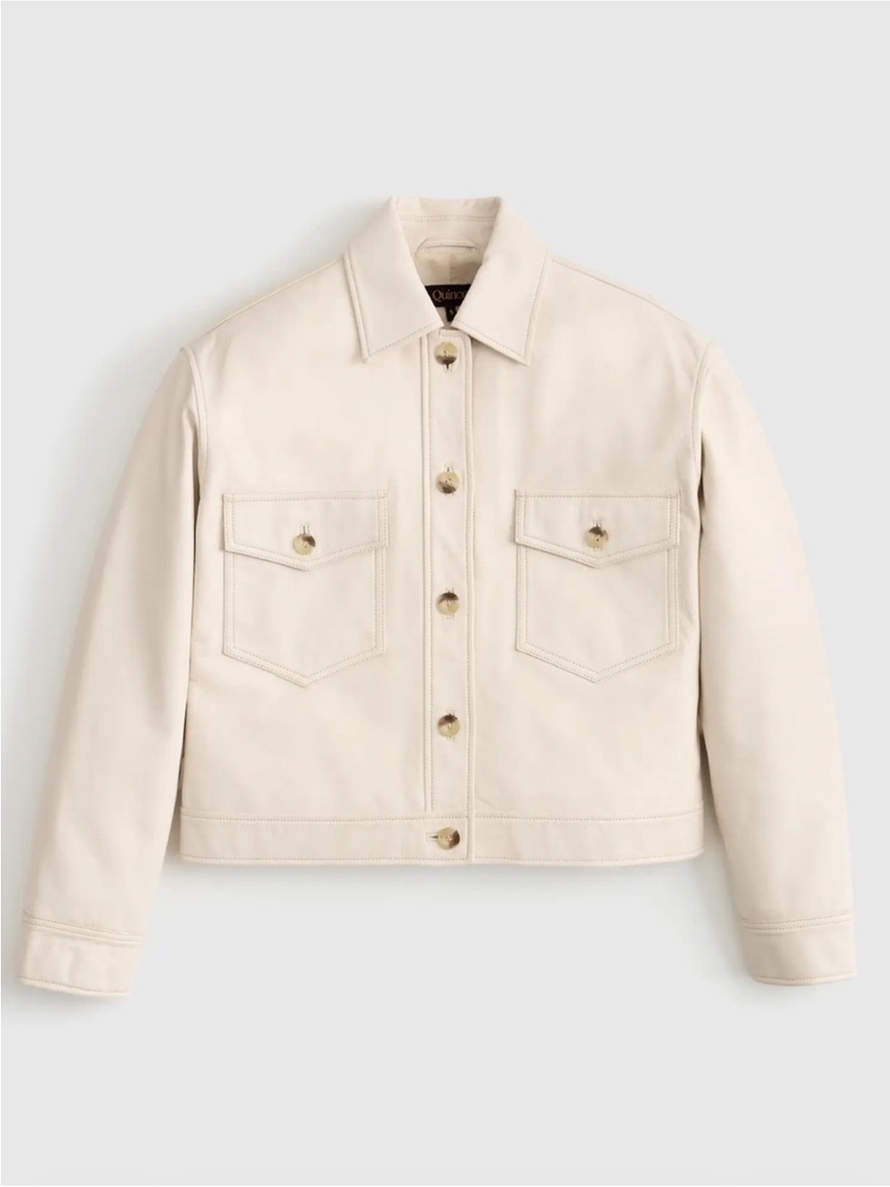 Quince Cream Cropped Leather Jacket
